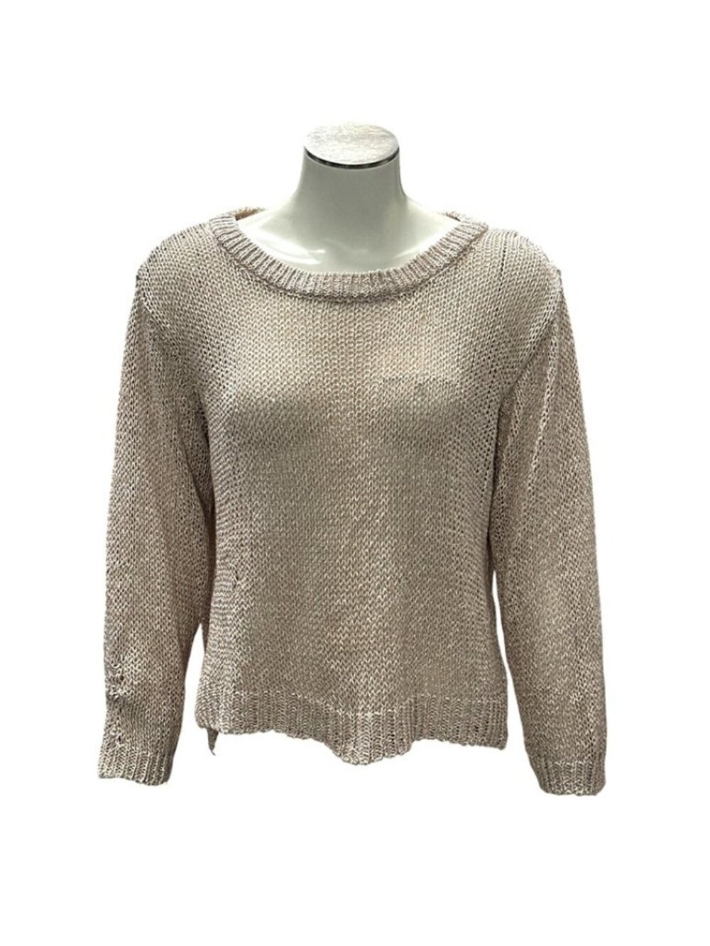 H&M Open Knit Metallic Beige Sweater Size Not Listed Relaxed Fit Back Detail Cas